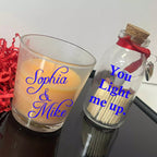 Valentine Personalised Scented Candle You Light me Up Name or Initial - Add Message in the Bottle