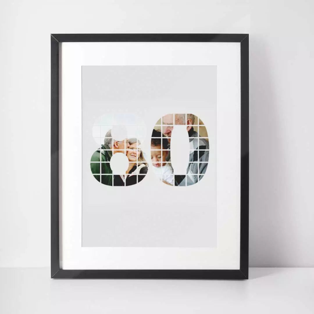 Personalised 2 Photo Collage Wall Art - 80 Years