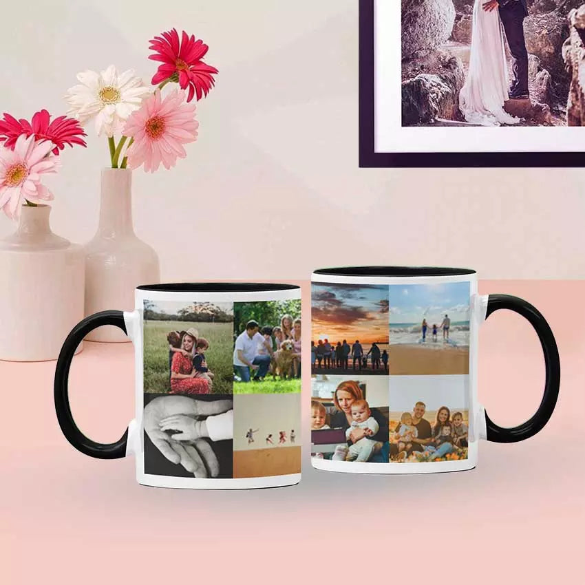 Personalised Red Coloured Inside Mug with 8 Photo Collage