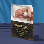 Personalised Glitter Heart Thank You Folded Photo Card