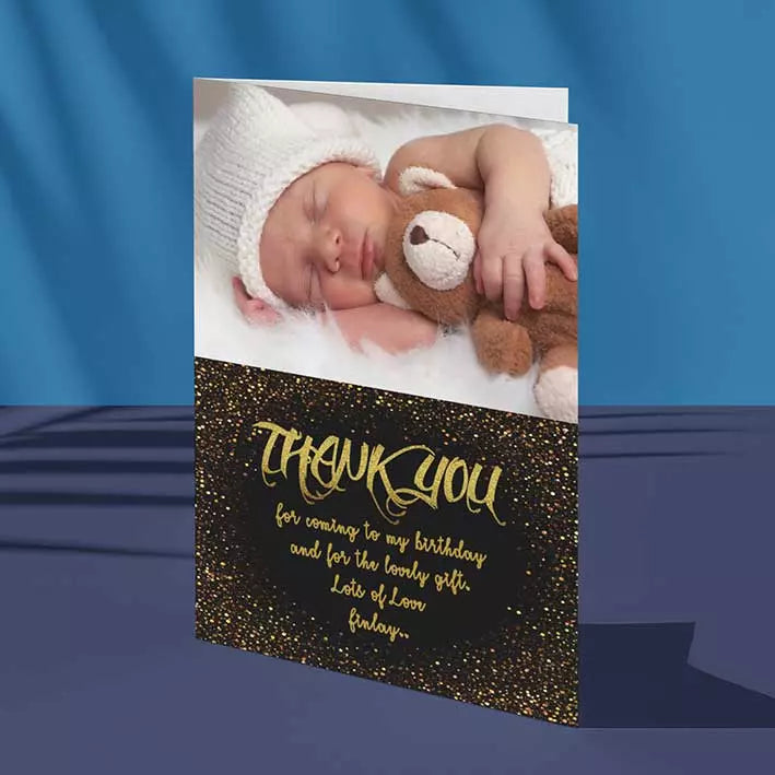 Personalised Glitter Heart Thank You Folded Photo Card