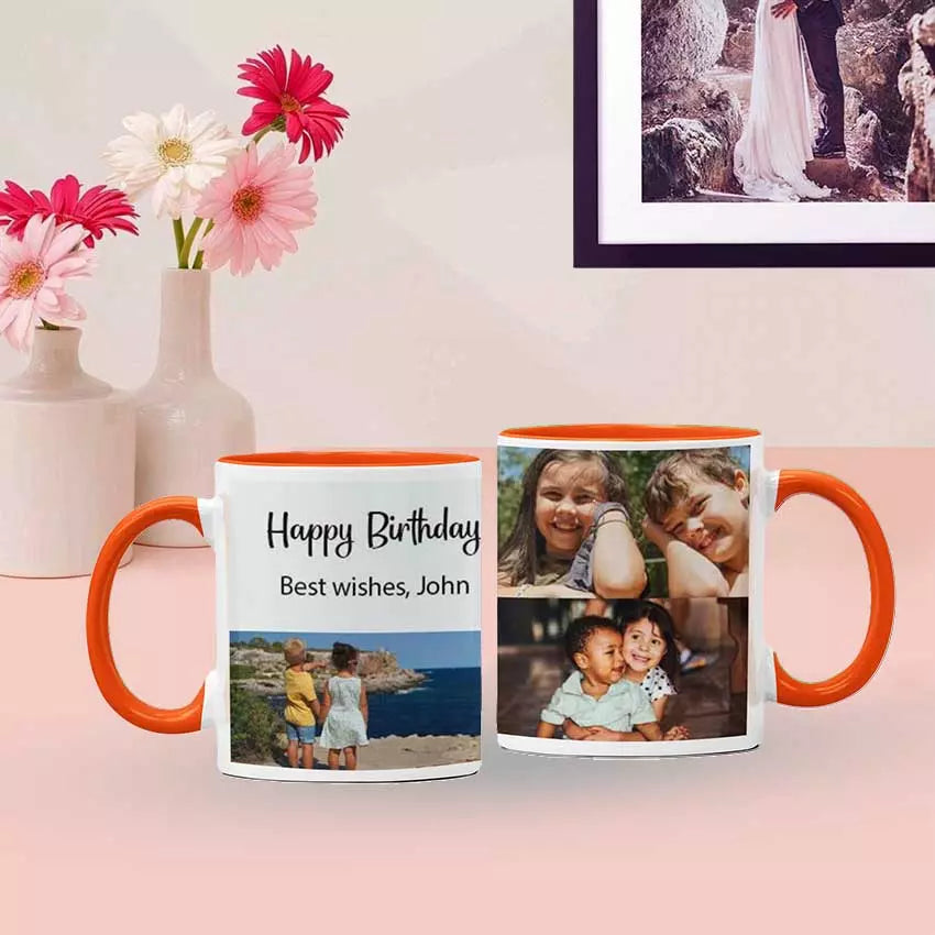 Personalised Yellow Coloured Inside Mug with 3 Photo Collage and Text