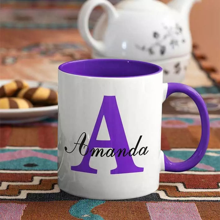 Name and Initial - Personalised Purple Coloured Inside and Handle Mug