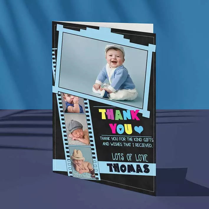 Personalised Blue 4 Photos Thank You Card with Message
