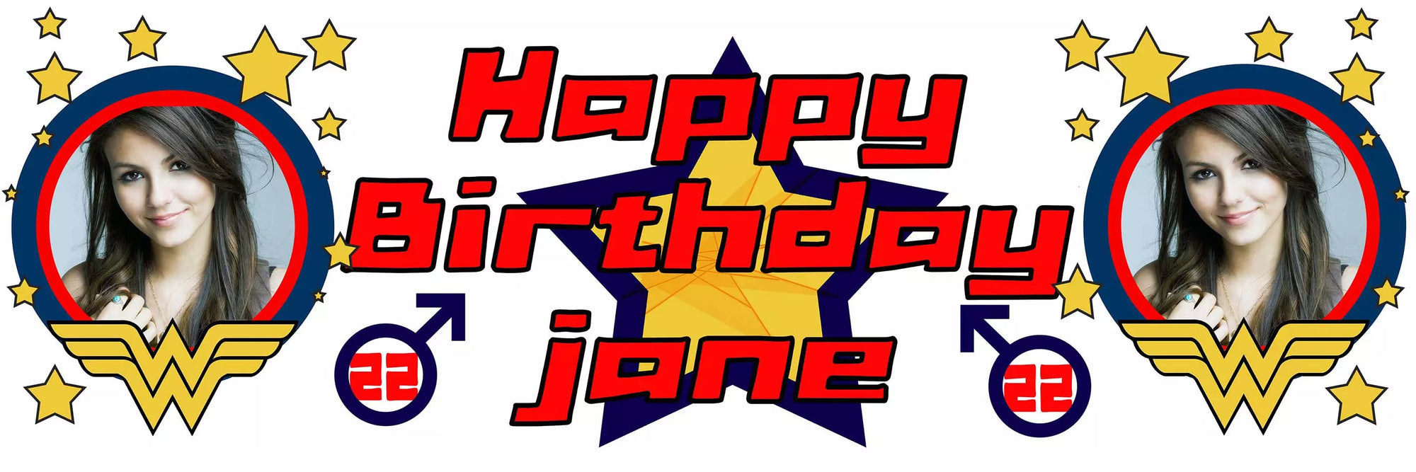 Personalised Wonderwoman Birthday Banner - Upload pictures