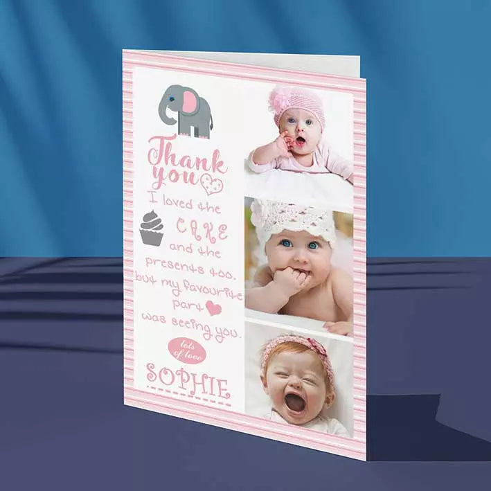 Personalised Thank You Card with Photos & Message (Pink)