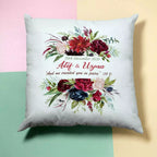 Personalised Blue Feathers Wreath Cushion - Add Names/Date