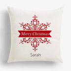 Personalised Red Snowflake Christmas Cushion - Add Name