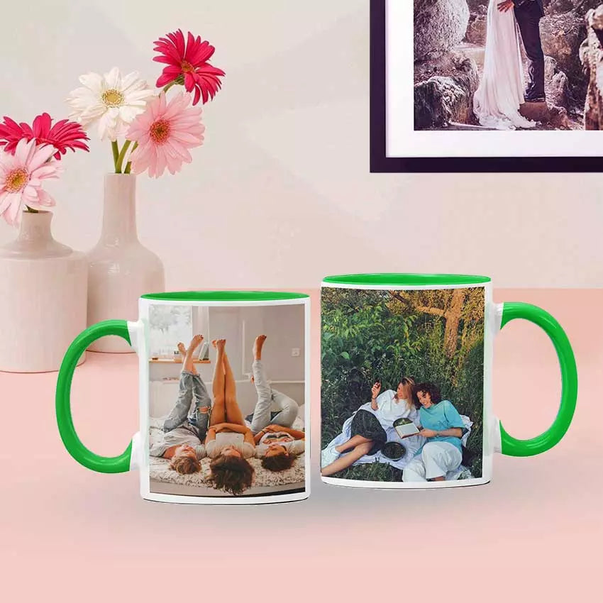 Personalised Coloured Inside Mug with 2 Photos & Text - Choose Mug Colour