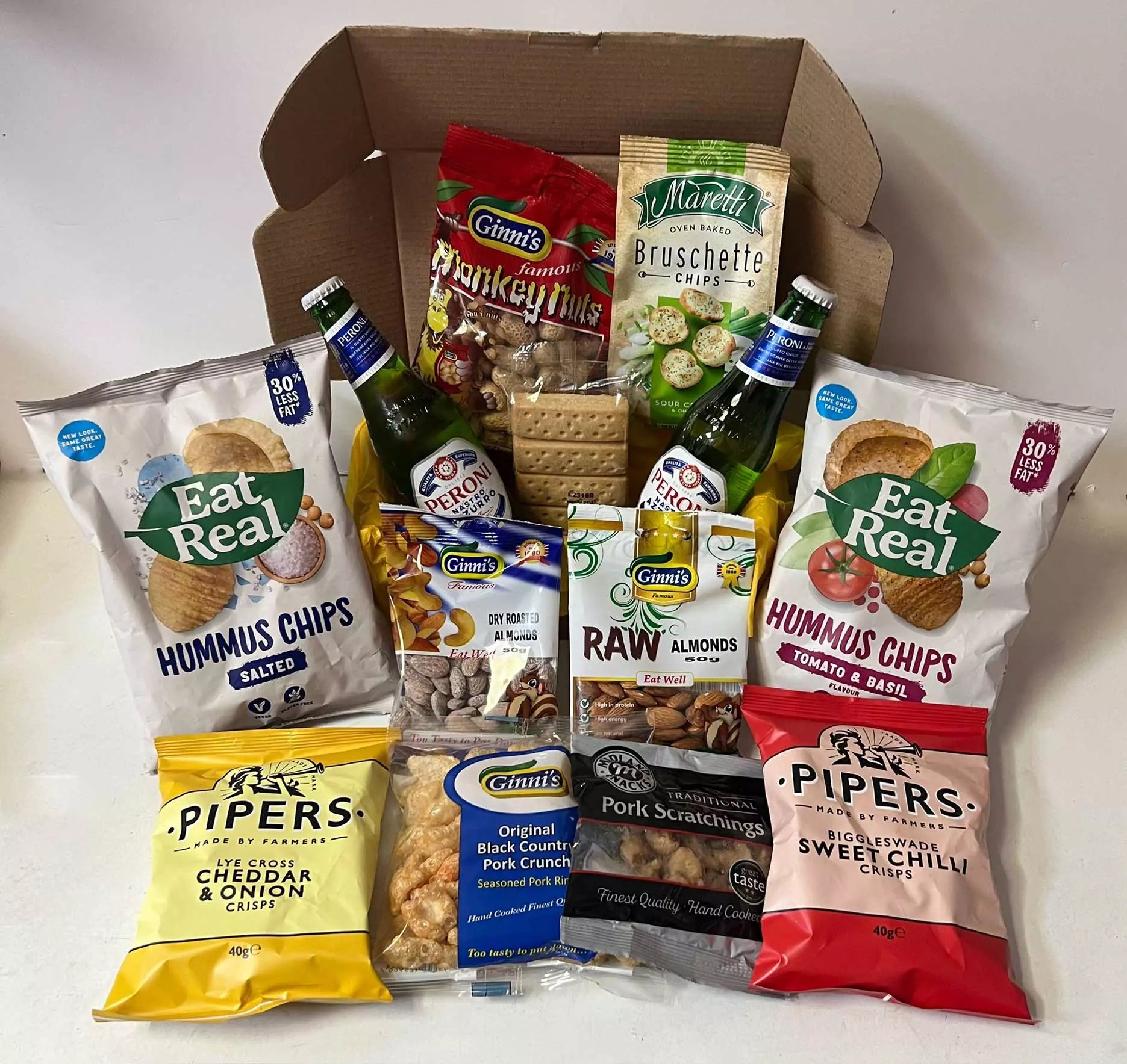 Peroni Beer Bottles and Snacks Hamper with Personalised Christmas Card