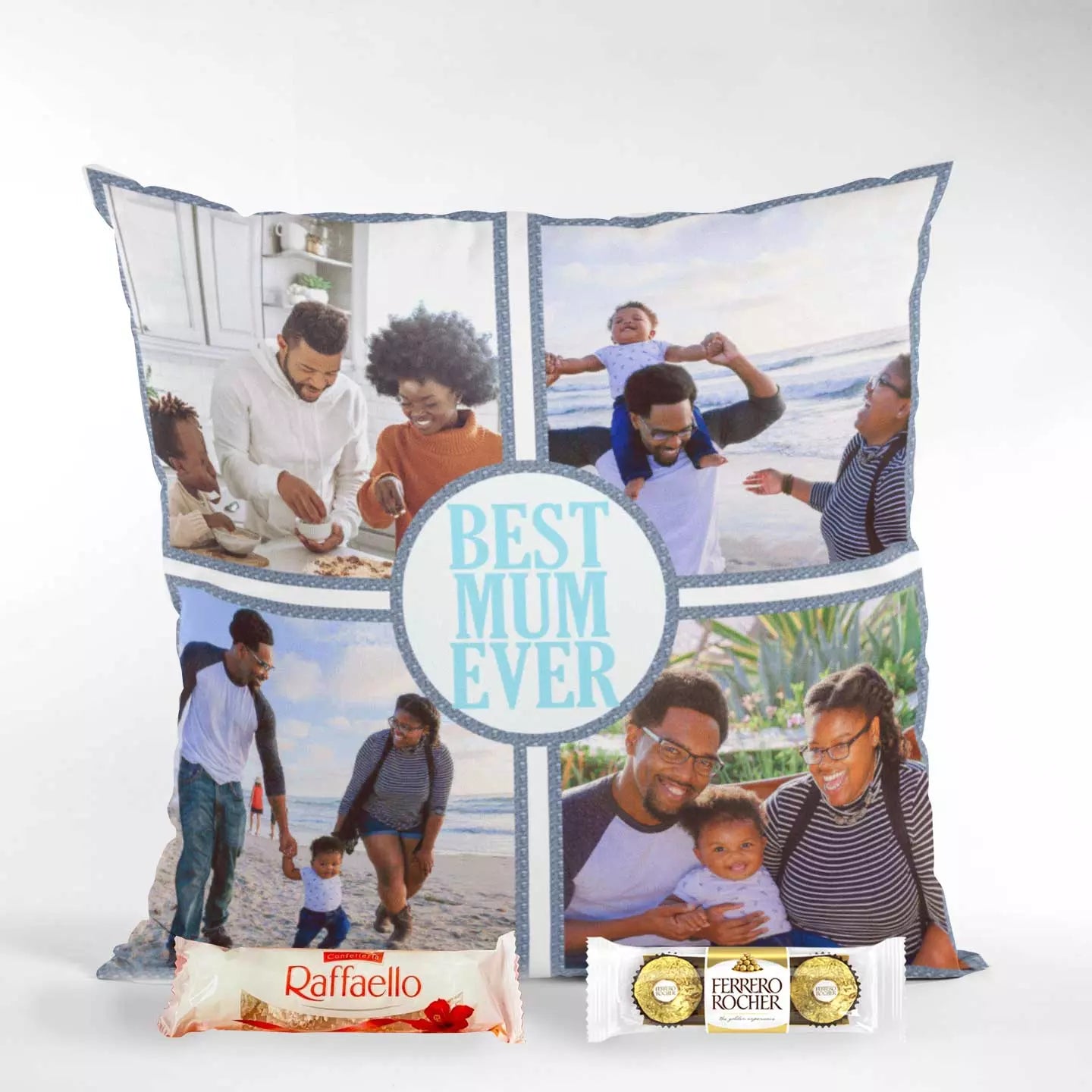 Photo Collage Cushion & Chocolates Hamper - Add Personalised Message