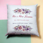 Personalised Purple & Pink Wreath Cushion - Add Names/Dates