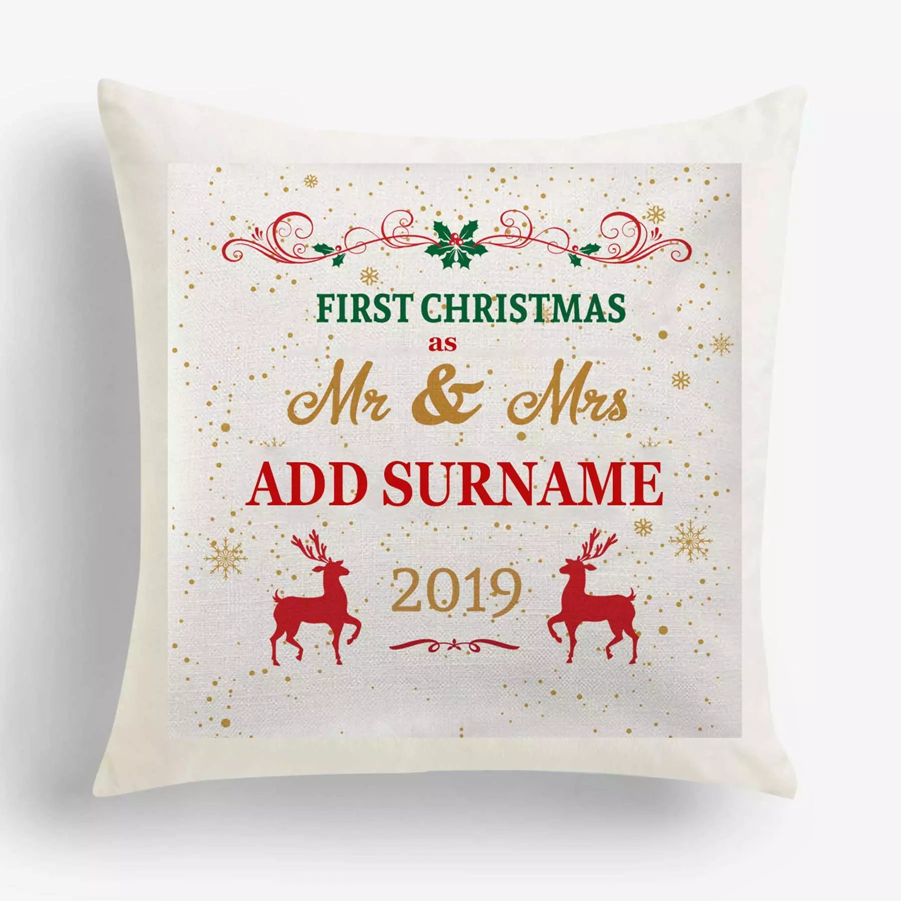 First Christmas as Mr & Mrs - Personalised Christmas Cushion - Add Surname