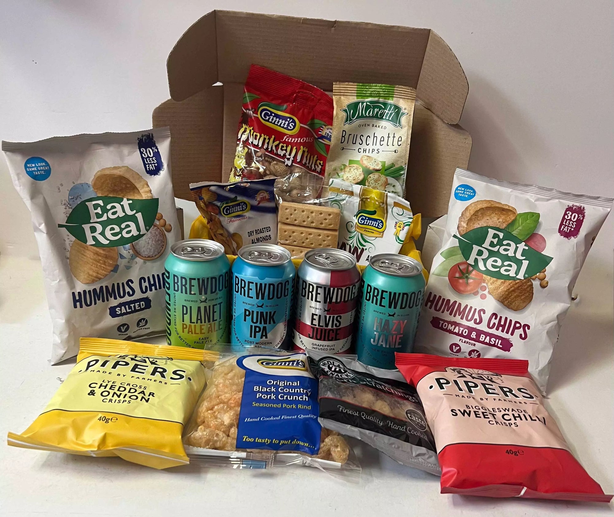 BrewDog Beer Craft Beer Cans and Snacks Hamper with Personalised Christmas Card