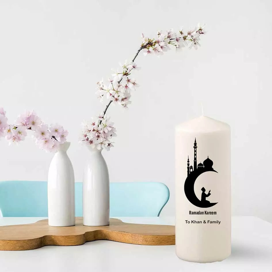 Personalised Man Praying Ramadan Kareem Pillar Candle