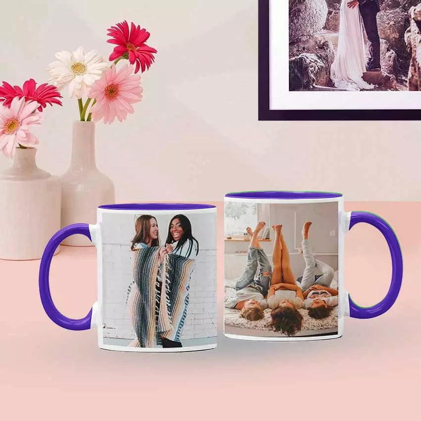 Personalised Coloured Inside Mug with 2 Photos & Text - Choose Mug Colour