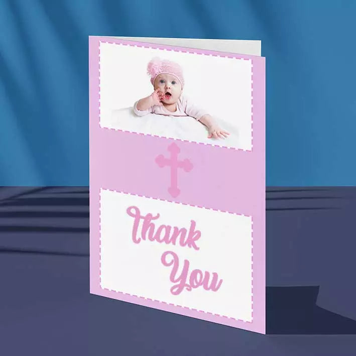 Personalised Christening Folded Photo Card (Pink)