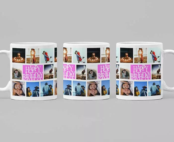 Personalised 16 Photo Happy Birthday Mug