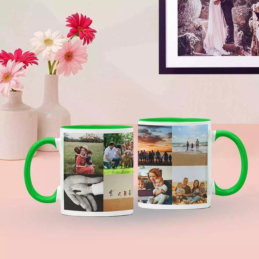 Personalised Red Coloured Inside Mug with 8 Photo Collage