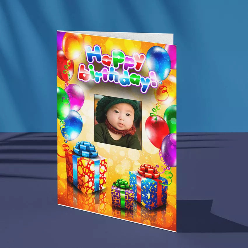 Gifts and Balloons - Personalised Folded Birthday Card
