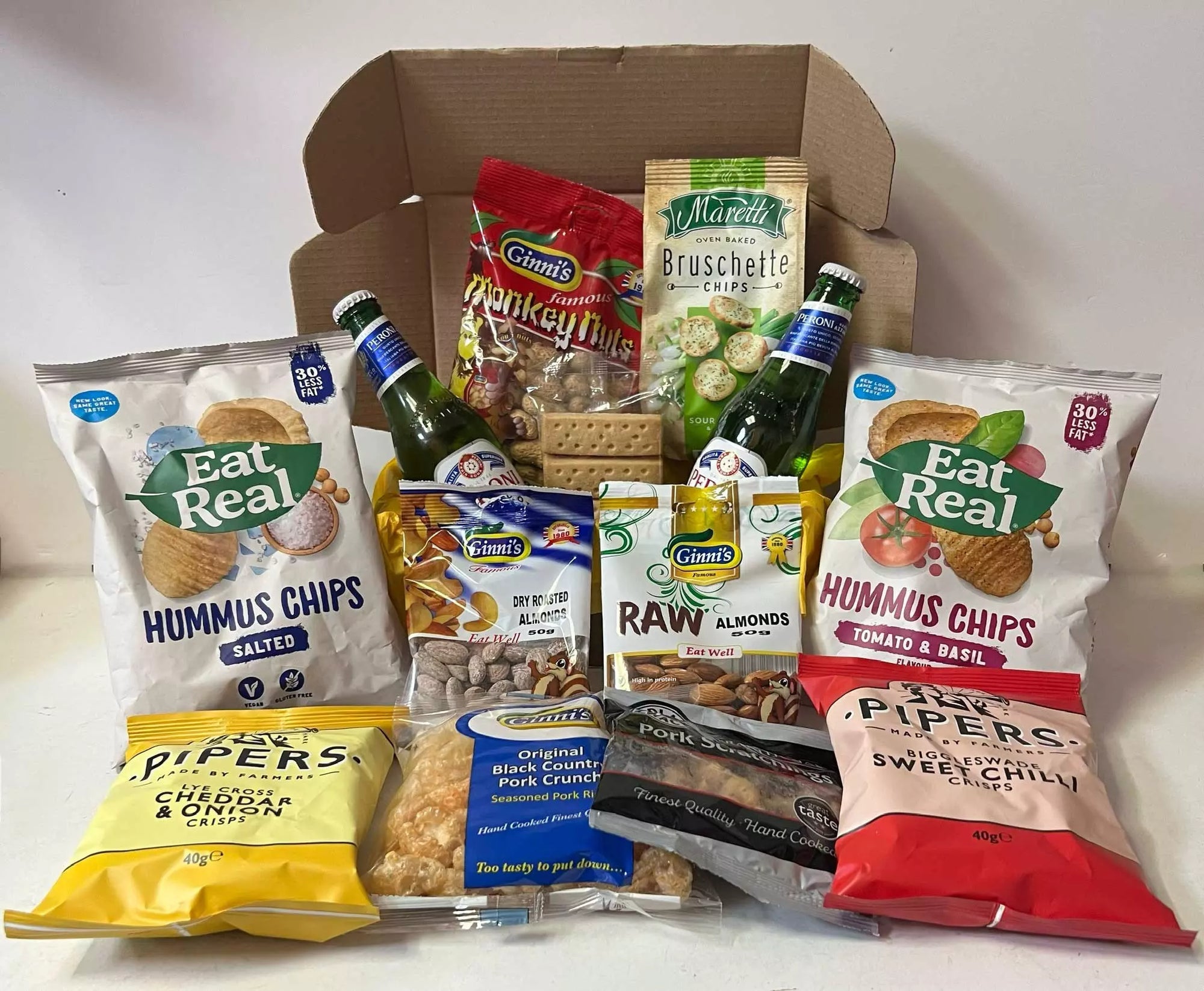 Peroni Beer Bottles and Snacks Hamper with Personalised Christmas Card