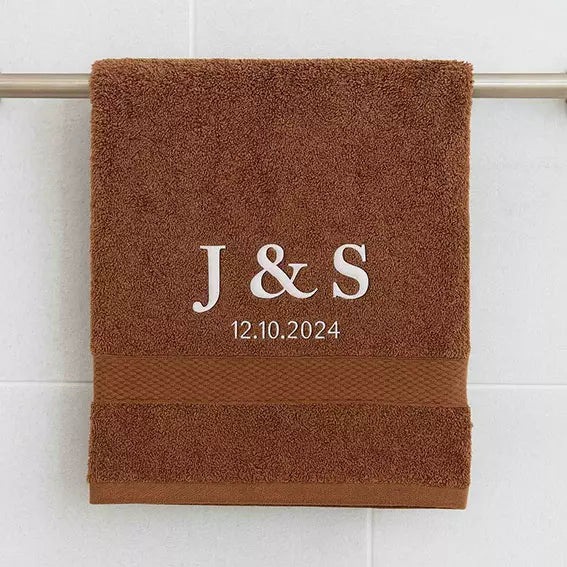Personalised Initials & Date Couples Embroidered Towels