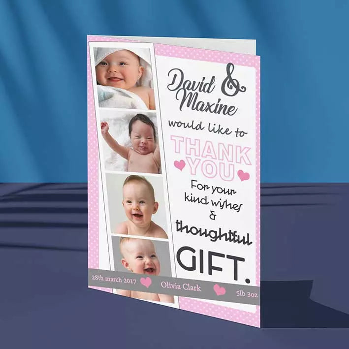 Personalised Pink Dots Thank You Photo Card with Message