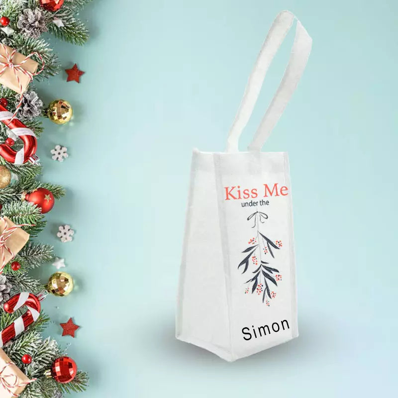 Kiss Me Under the Mistletoe - Personalised Wine Tote Bag