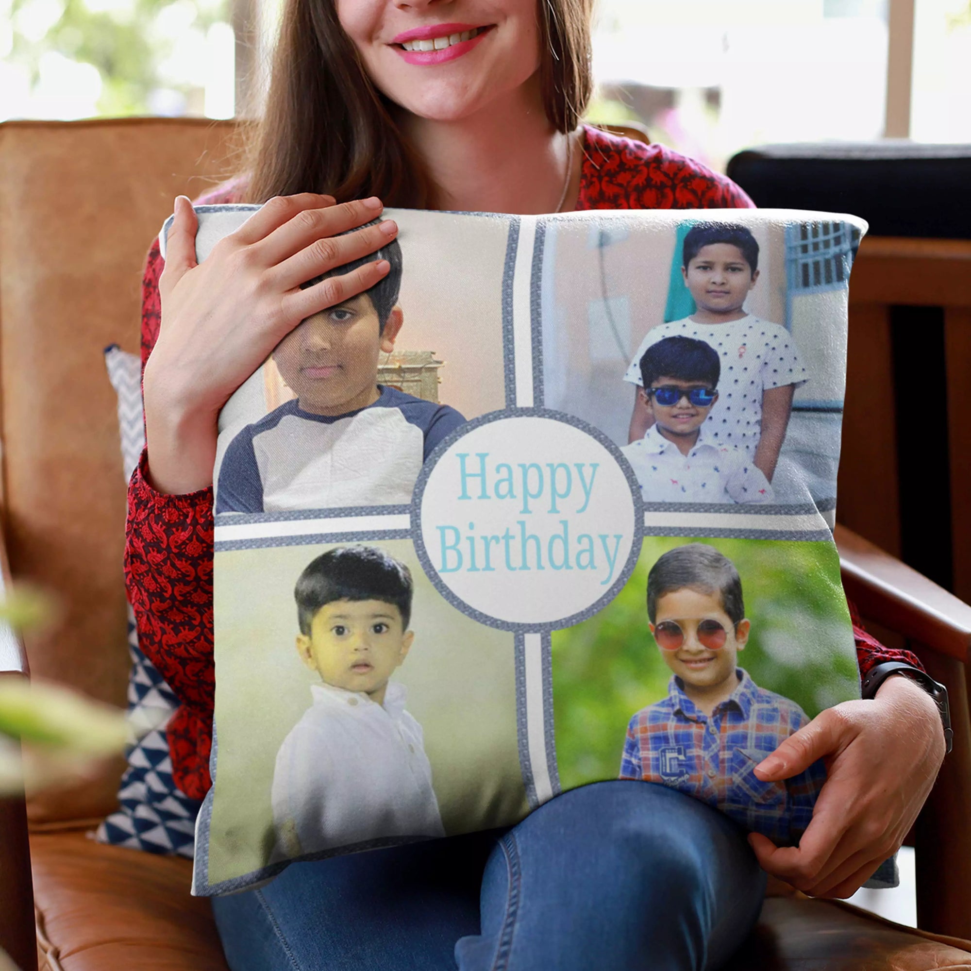 Photo Collage Cushion & Chocolates Hamper - Add Personalised Message