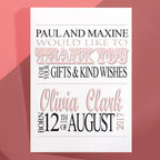 Baby 'Thank You' Folded Card - Personalise with Names, DOB