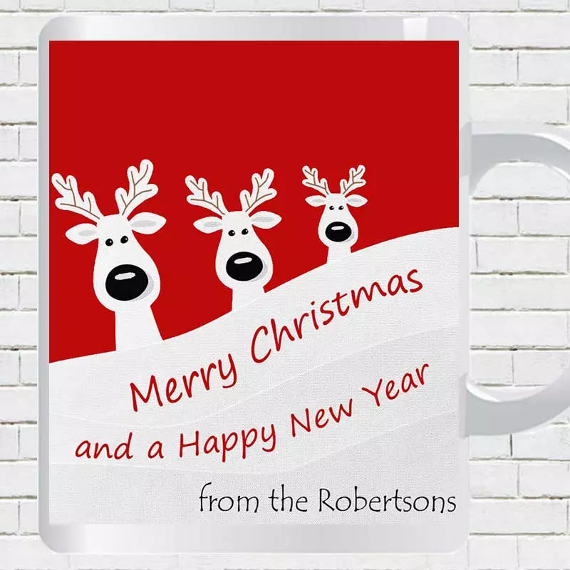 Personalised 3 Reindeer Christmas Mug - Add Name