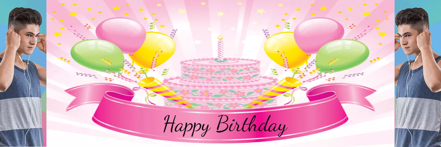 Personalised Banner with Birthday Cake & Balloons- Upload pictures