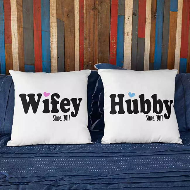 Wifey and Hubby Personalised Couple Cushion Covers