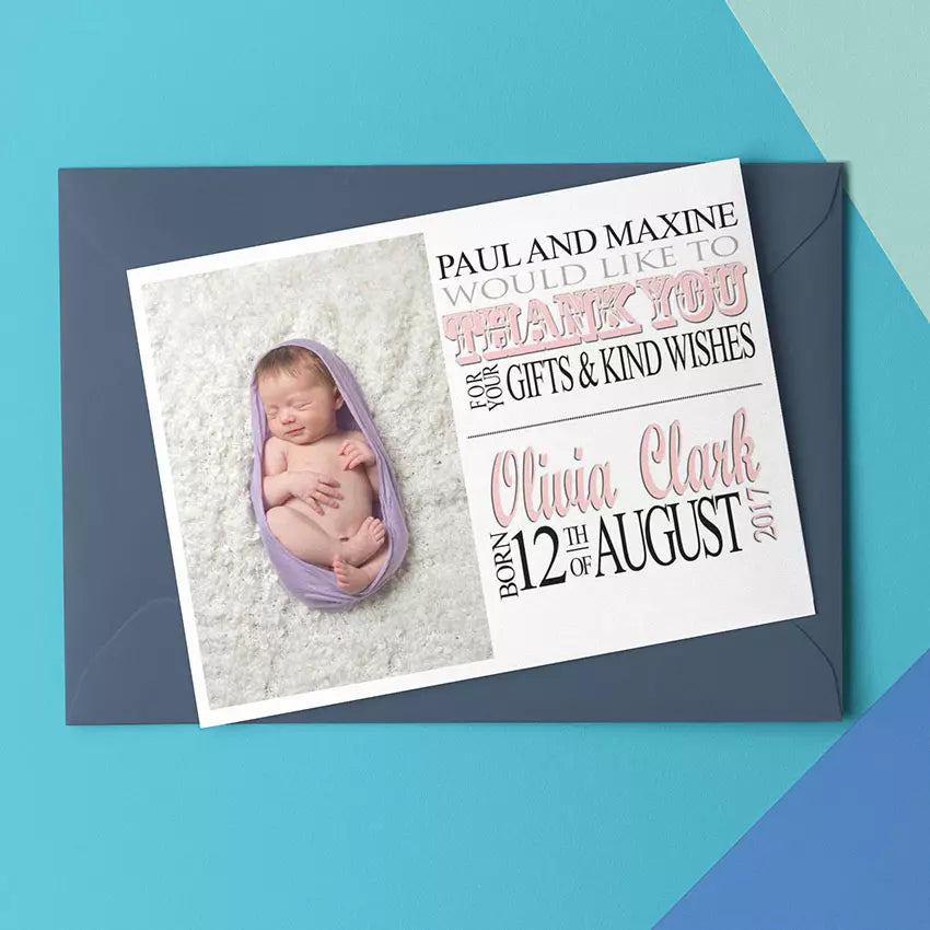 Personalised Baby Thank You Folded Card
