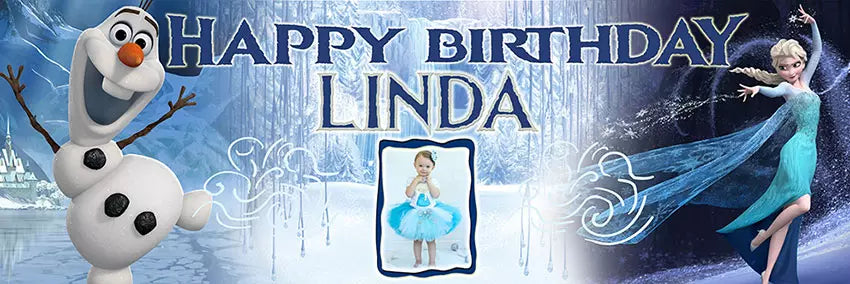 Personalised Frozen Themed Birthday Banner with Photo and Name