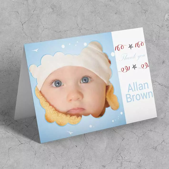 Personalised Blue Cloud Photo Folded Card