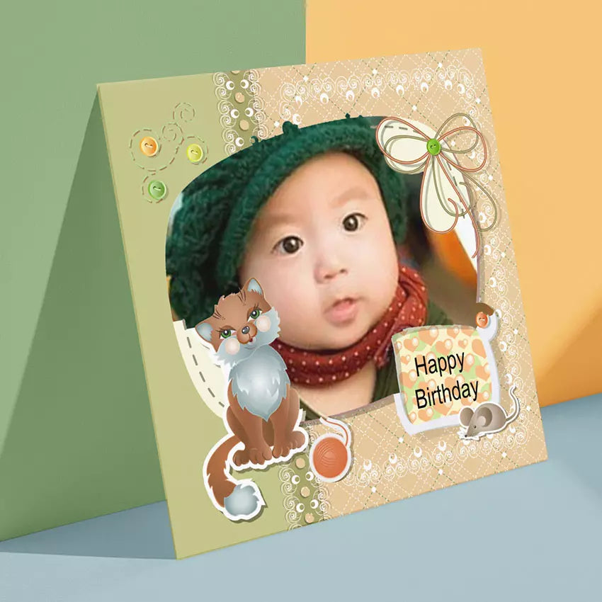 Personalised Cute Fox Photo Folded Birthday Card