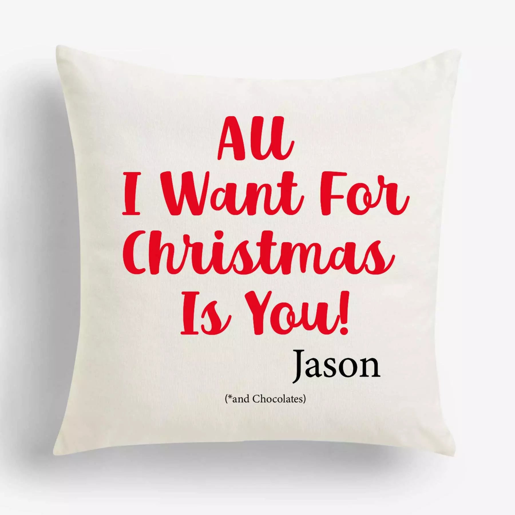 All I Want For Christmas is You (and Chocolates) - Personalised Christmas Cushion