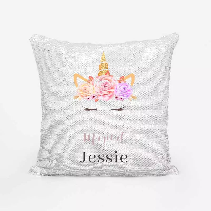 Personalised Fairytale Unicorn Sequin Magic Cushion Cover