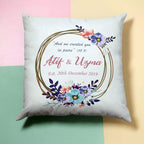 Personalised Purple & Green Garland Cushion - Add Names/Dates
