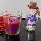 Valentine Personalised Scented Candle You Light me Up Name or Initial - Add Message in the Bottle