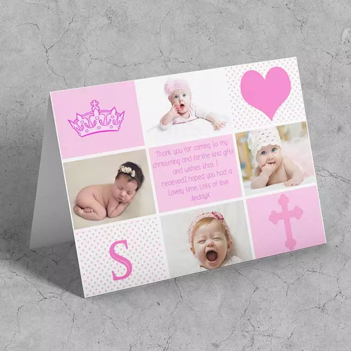 Personalised Pink Squares 4 Photos & Text Card
