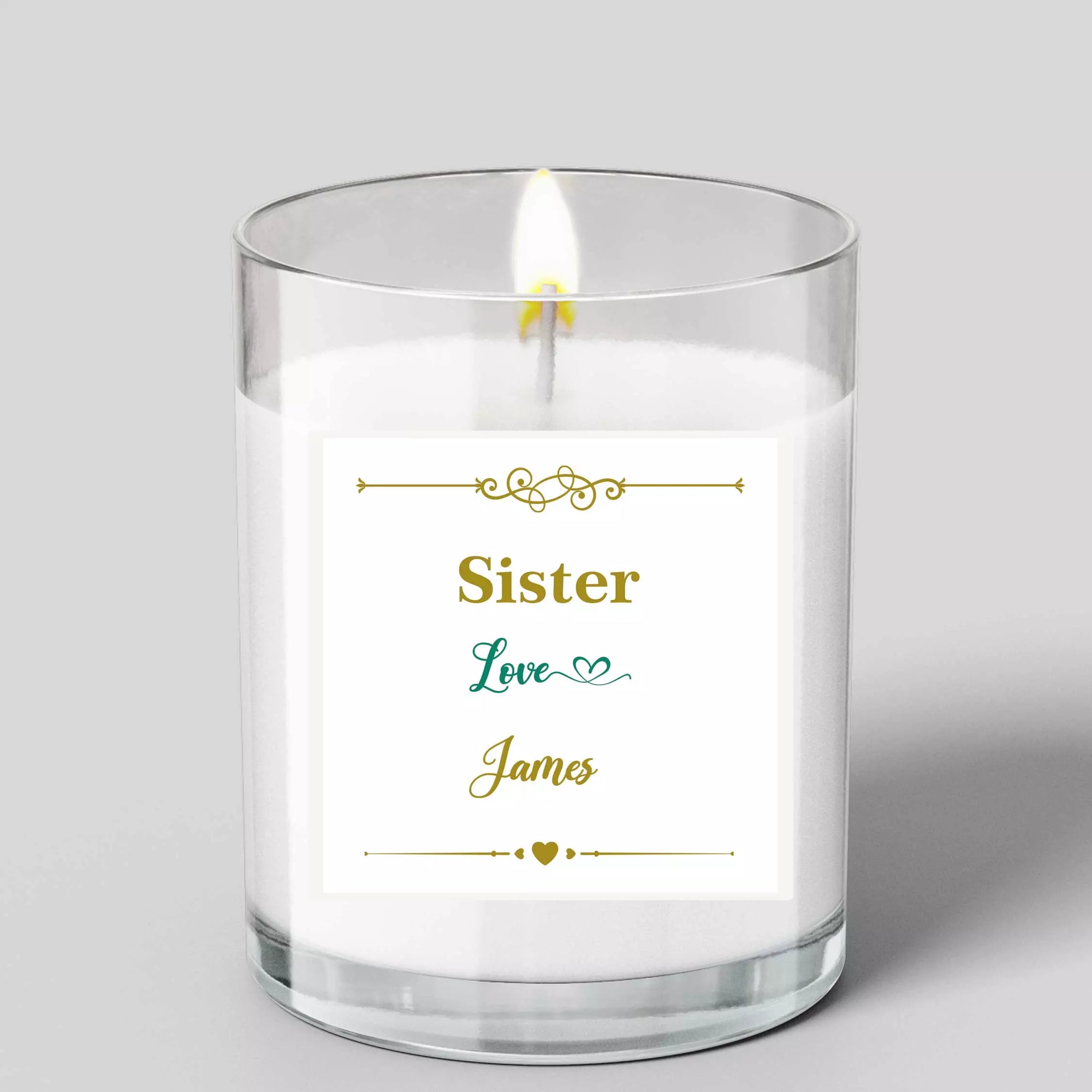 Personalised 'Sister' Glass Scented Candle with Lid