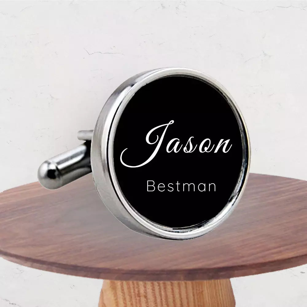 Personalised Name and Wedding Title Round Cufflinks with Gift Box