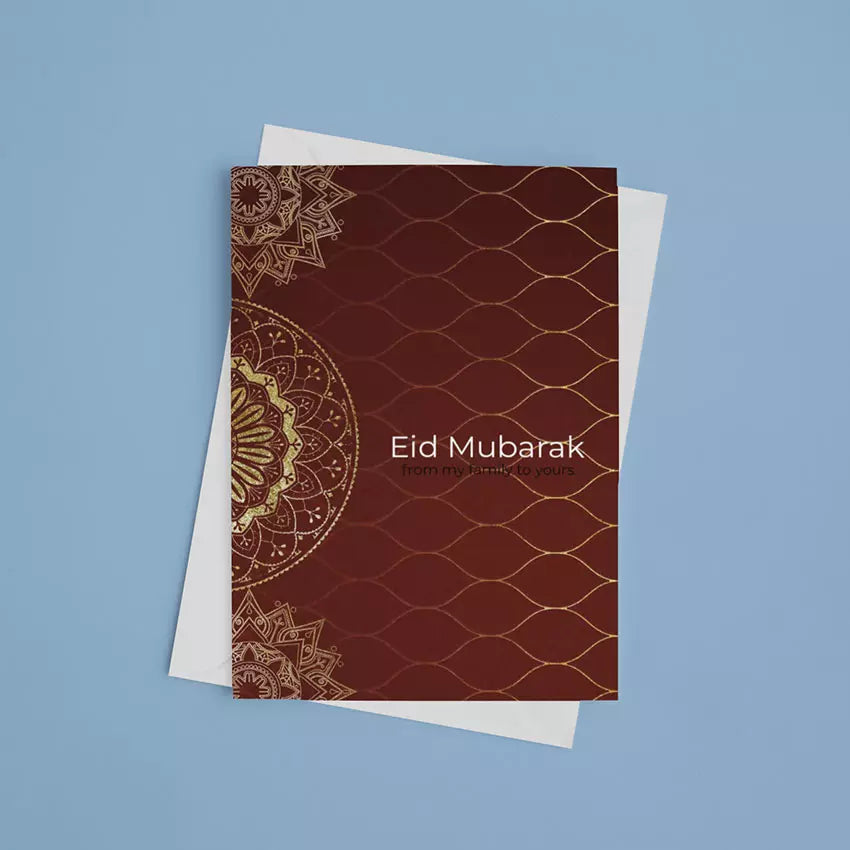 Personalised Red & Gold Eid Mubarak Card - Add Name/Message