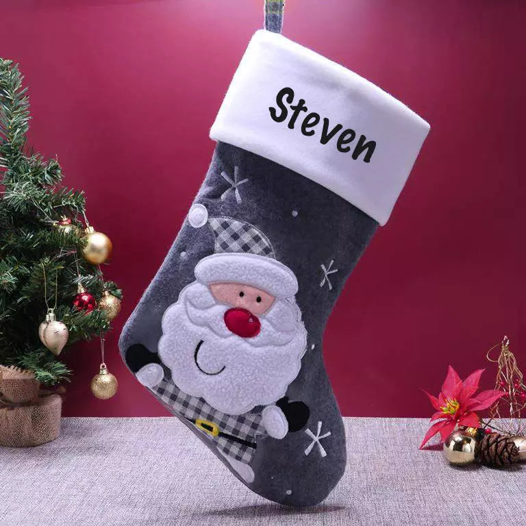 Personalised Plush Charcoal Santa Christmas Stocking