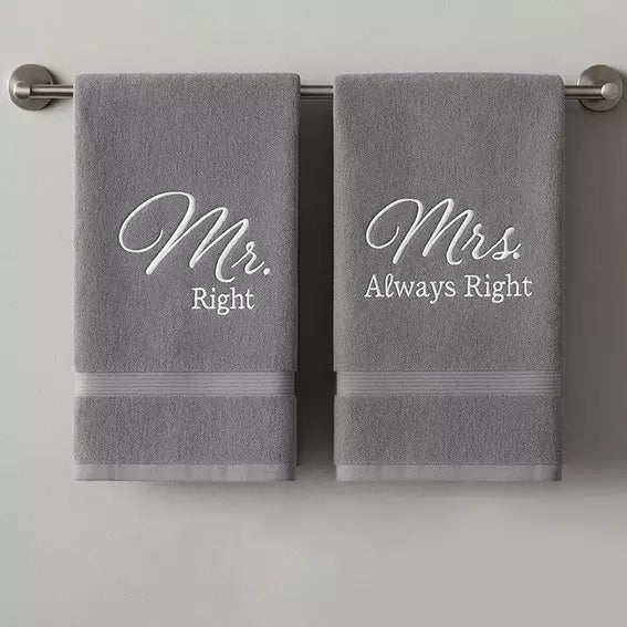Personalised Mr & Mrs Right Embroidered Couples Towels