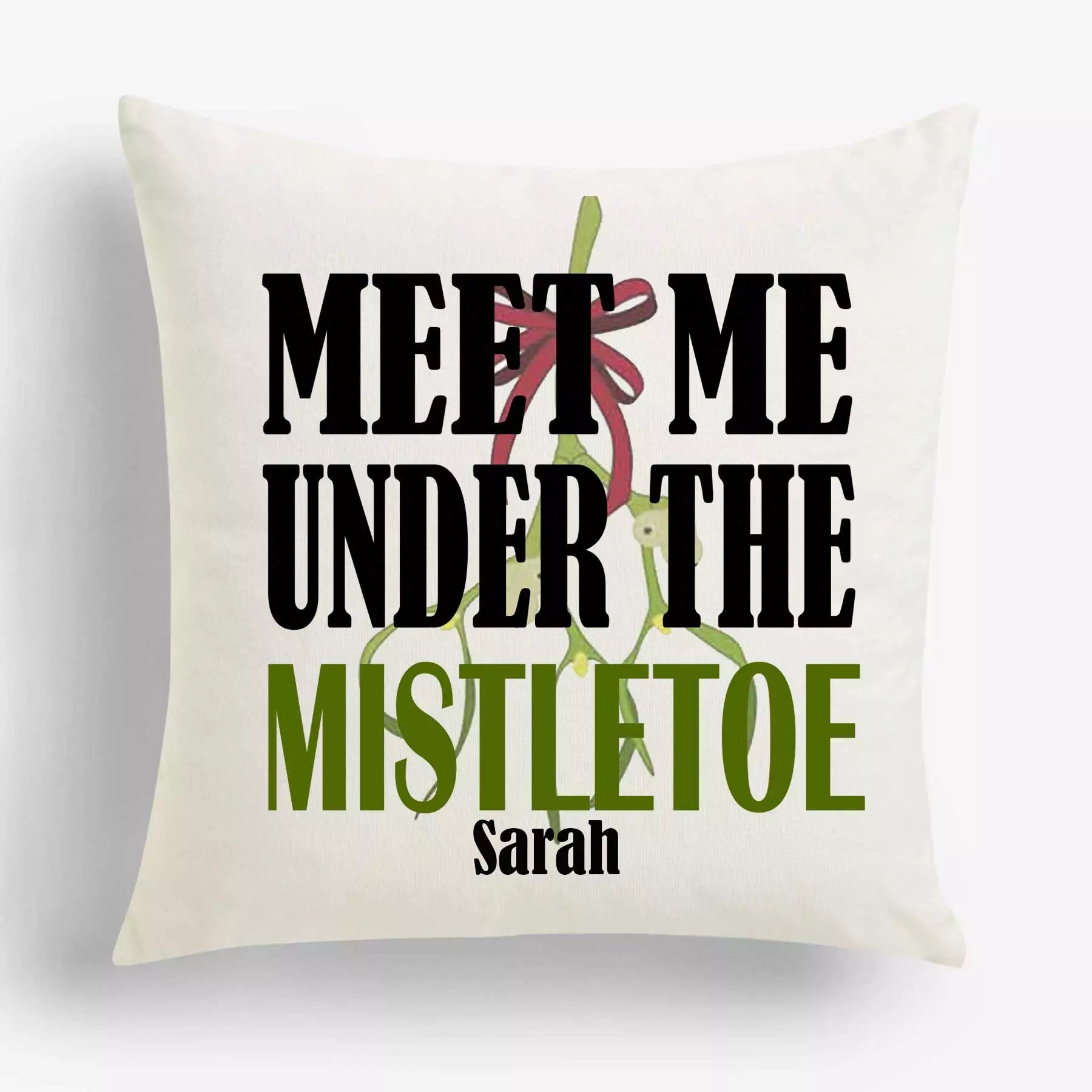 Personalised 'Meet Me Under the Mistletoe' Christmas Cushion - Add Name