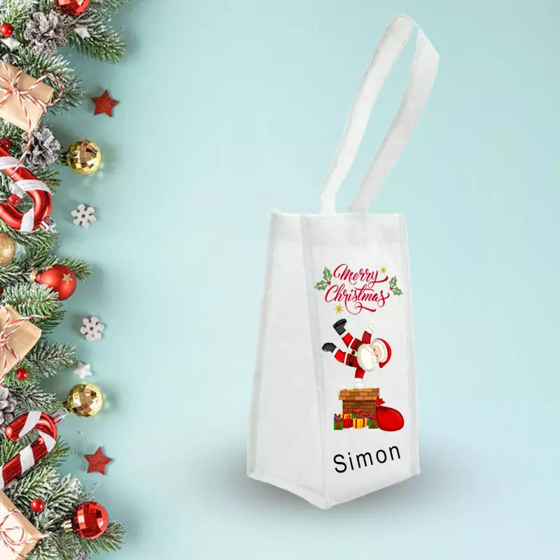 Santa in Chimney - Personalised Wine Tote Bag