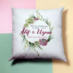 Personalised Orange & White Wreath Cushion - Add Names/Dates